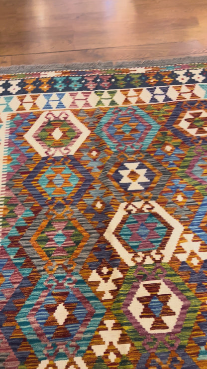 6x8 Fine Quality Turkish Kilim Rug – Handwoven Multicolor Medallion Anatolian Statement Rug