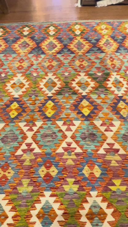 7x10 Fine Quality Handmade Turkish Kilim Rug – Handwoven Warm Multicolor Anatolian Statement Rug