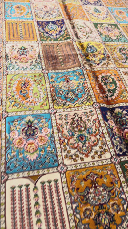 3x5 ft Silk Rug – Multicolor Garden Panel Design, Floral Luxury Area Rug
