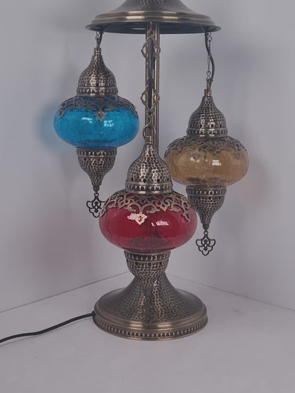Turkish 3-Globe Bedside Lamp Cracked Pattern