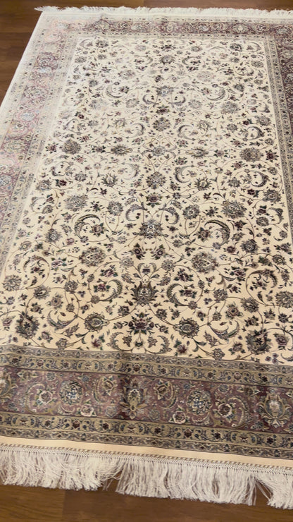 5’ x 8’ Luxury Ivory Bamboo Silk Rug – Elegant All-Over Floral Design, Soft Pink & Gold Accents, Fine Woven Area Rug