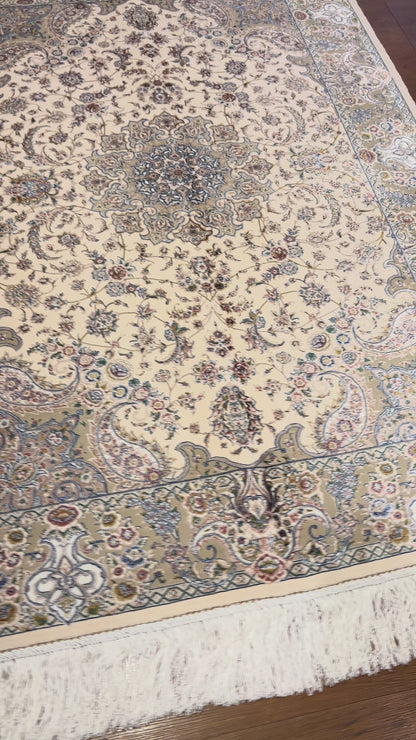 Cream Bamboo Silk Rug 3x5 ft – Elegant Floral Medallion Silk Area Rug for Bedroom, Entryway & Living Space